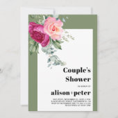 ユーカリの枝、花のカップルのシャワー 招待状 (正面)
