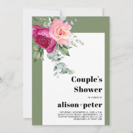 ユーカリの枝、花のカップルのシャワー 招待状