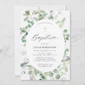 ユーカリの枠の男の赤ちゃんバプテスマ招待 招待状 (正面)