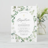 ユーカリの枠の男の赤ちゃんバプテスマ招待 招待状 (スタンド正面)