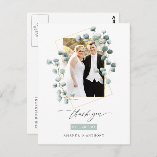 ユーカリの森の幾何学的な結婚式のお礼 ポストカード (正面/裏面)