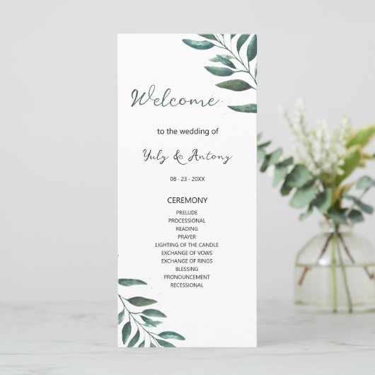 ユーカリの植物をモチーフにした結婚式プログラム (スタンド正面)