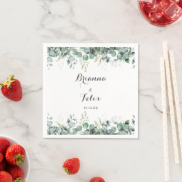 ユーカリの植物を使った田舎風の結婚式 スタンダードカクテルナプキン
