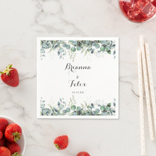 ユーカリの植物を使った田舎風の結婚式 スタンダードカクテルナプキン (インサイチュ)