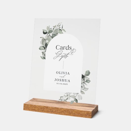 ユーカリの植物エレガントカード結婚ギフト アクリルサイン (傾斜)