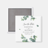 ユーカリの植物グリーン Save the Date マグネット (正面/裏面)