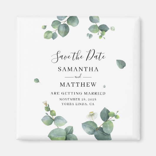 ユーカリの植物グリーン Save the Date マグネット (正面)