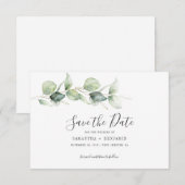 ユーカリの植物学的な葉の結婚式のSave the Date (正面/裏面)