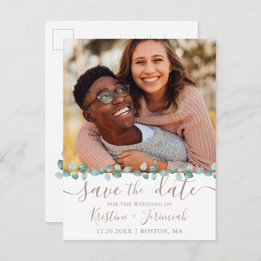 ユーカリの水の色の緑の写真日付を保存 案内ポストカード (正面/裏面)