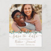 ユーカリの水の色の緑の写真日付を保存 案内ポストカード (正面)