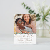 ユーカリの水の色の緑の写真日付を保存 案内ポストカード (スタンド正面)