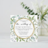 ユーカリの水の色の緑の白結婚緑 招待状 (スタンド正面)