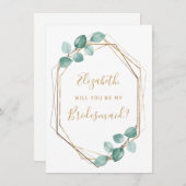 ユーカリの水の色の緑の金ゴールド花嫁 招待状 (正面/裏面)