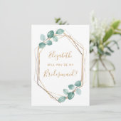 ユーカリの水の色の緑の金ゴールド花嫁 招待状 (スタンド正面)