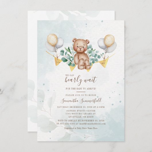 ユーカリの水の色の赤ちゃんシャワーを心待ちできる 招待状 (正面/裏面)