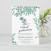 ユーカリの水彩画を使った仮想卒業式のキャップ写真 招待状 (スタンド正面)