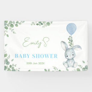 ユーカリの水彩画スタイルの男の子ベビーシャワー用「Little Bunny」 横断幕
