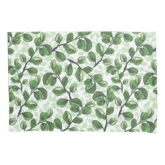 ユーカリの水彩緑色葉の 枕カバー (正面)