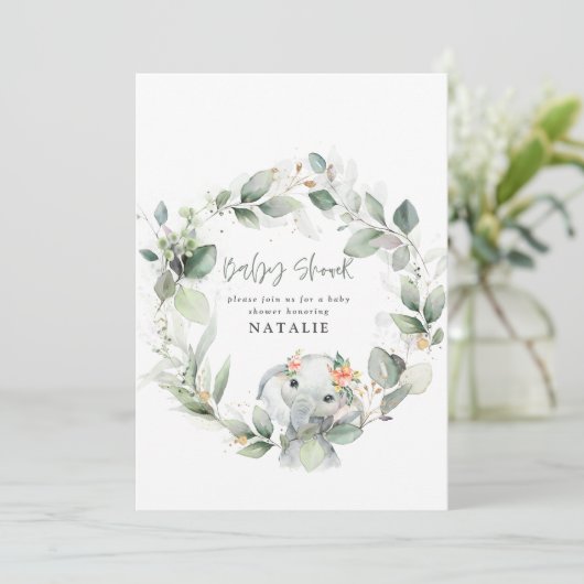 ユーカリの水彩葉の赤ちゃんシャワー 招待状 (スタンド正面)