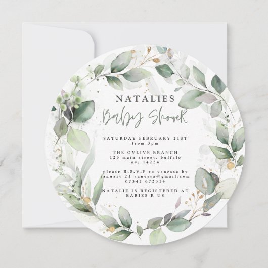 ユーカリの水彩葉ベビーシャワーアンノ 案内状 (裏面)