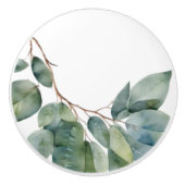 ユーカリの水色の緑の植物 セラミックノブ (正面)