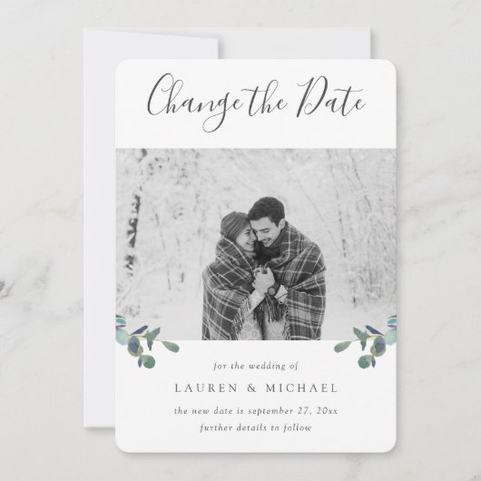 ユーカリの紋章 水彩写真 変更日付 案内状 (正面)