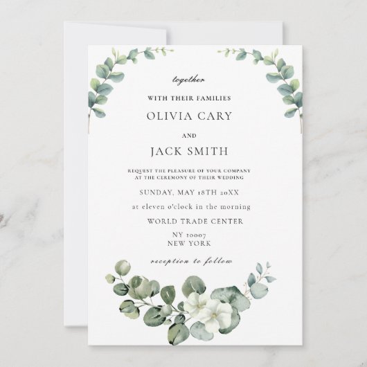 ユーカリの素朴水の色結婚緑 招待状 (正面)