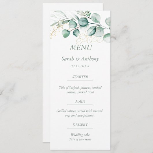 ユーカリの素朴緑の結婚葉の食品 メニュー (正面/裏面)