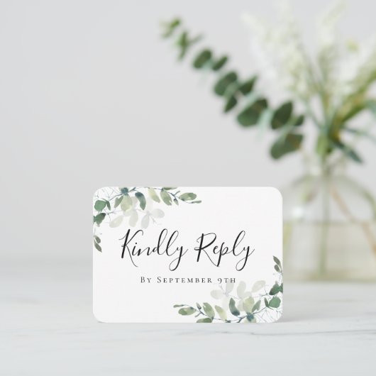 ユーカリの結婚ウェブサイトQRコードRSVPカード コーリングカード (スタンド正面)