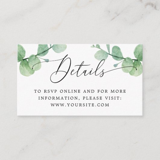 ユーカリの結婚式の挿入カード | 緑の装飾 + QR エンクロージャーカード (正面)