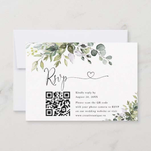 ユーカリの結婚式ウェブサイトQRコードRSVPカード 出欠カード (正面)