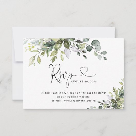 ユーカリの結婚式ウェブサイトQRコードRSVPカード 出欠カード (正面)
