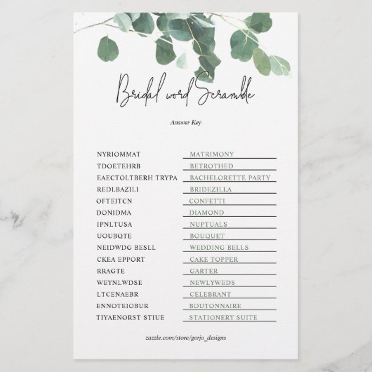 ユーカリの結婚式前のお茶会ゲーム　ワードスクランブルキー (正面)