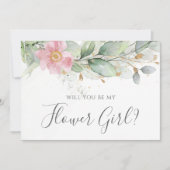 ユーカリの緑が私の花の女の子になる 招待状 (正面)