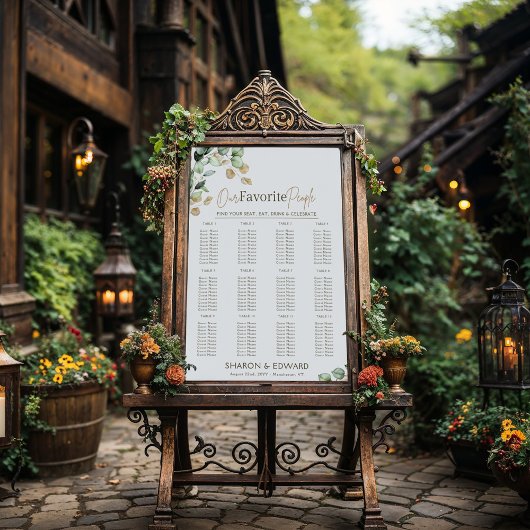 ユーカリの緑と金ゴールド結婚のシーティングチャート ポスター