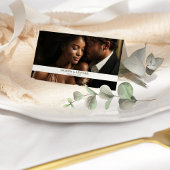 ユーカリの緑と金ゴールド結婚の写真を折り畳み プレイスカード