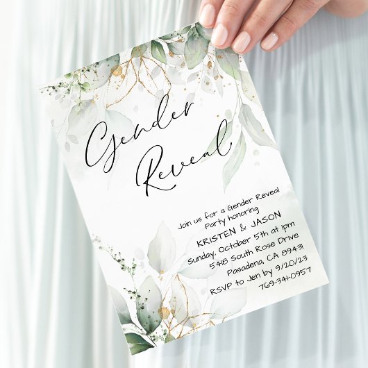 ユーカリの緑のジェンダーが明らかにするパーティー 招待状