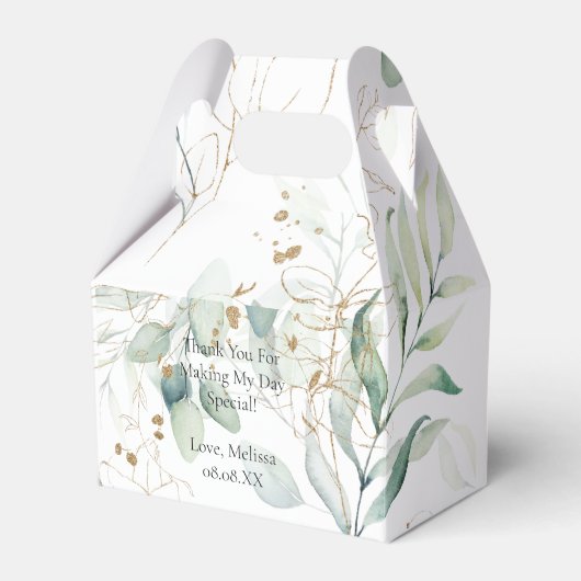 ユーカリの緑のパーソナライズされた好意ボックス フェイバーボックス (正面サイド)