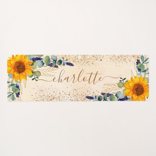 ユーカリの緑のヒマワリのグリッターの塵 ヨガマット (裏面(横))