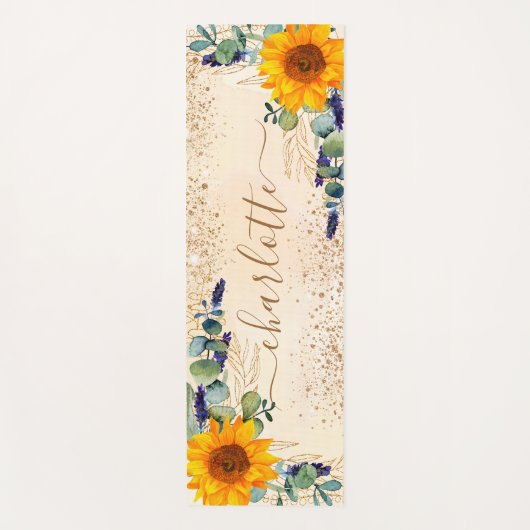 ユーカリの緑のヒマワリのグリッターの塵 ヨガマット (正面)