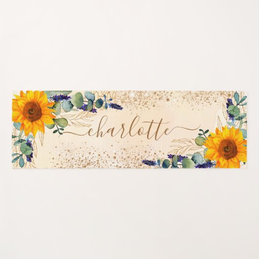 ユーカリの緑のヒマワリのグリッターの塵 ヨガマット (正面(横))