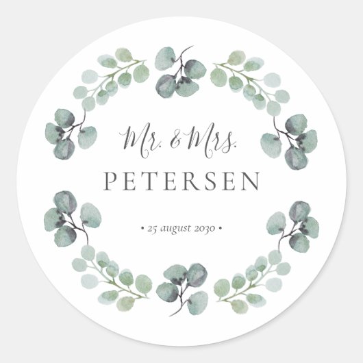 ユーカリの緑のミセス・ネーム結婚ズ ラウンドシール (正面)