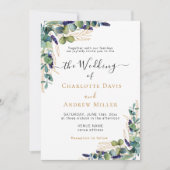 ユーカリの緑のラベンダー結婚スクリプト 招待状 (正面)