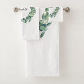 ユーカリの緑の名前のスクリプト白 バスタオルセット (インサイチュ)