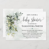 ユーカリの緑の塵の水の色の赤ちゃんシャワー 招待状 (正面/裏面)