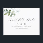 ユーカリの緑の日を結婚救う 案内ポストカード<br><div class="desc">このシックなユーカリの緑はあなたの特別な発表に最適だ！書道はそうだエレガント。はがきフォーマットは簡単!</div>