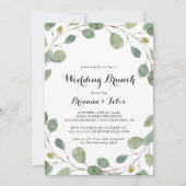 ユーカリの緑の書道結婚のブランチ 招待状 (正面)
