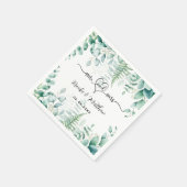 ユーカリの緑の森林シダは結婚の名前 スタンダードカクテルナプキン (角)