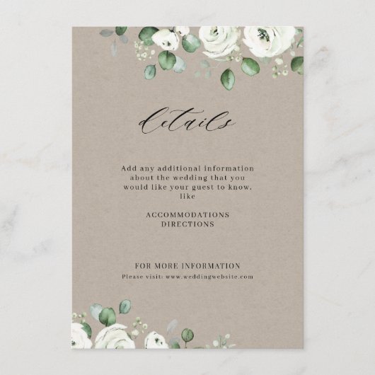 ユーカリの緑の白いフローラの結婚素朴 エンクロージャーカード (正面)