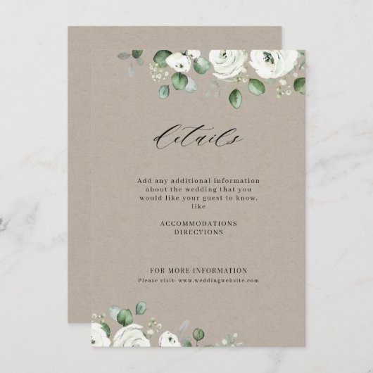 ユーカリの緑の白いフローラの結婚素朴 エンクロージャーカード (正面/裏面)